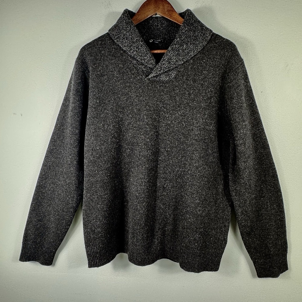J Crew, Men's Size Large, Premium Lambswool, Shawl Neck, Dark Grey, Sweater